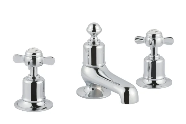 Just Taps Grosvenor Pinch Three Hole Deck Mounted Basin Mixer Chrome