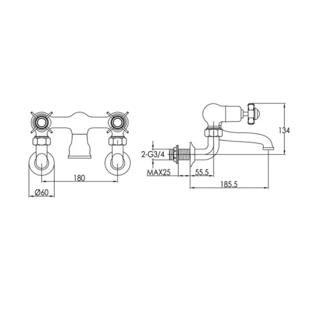 Just Taps Grosvenor Pinch Wall Mounted Bath Filler Chrome detail view - Image 4