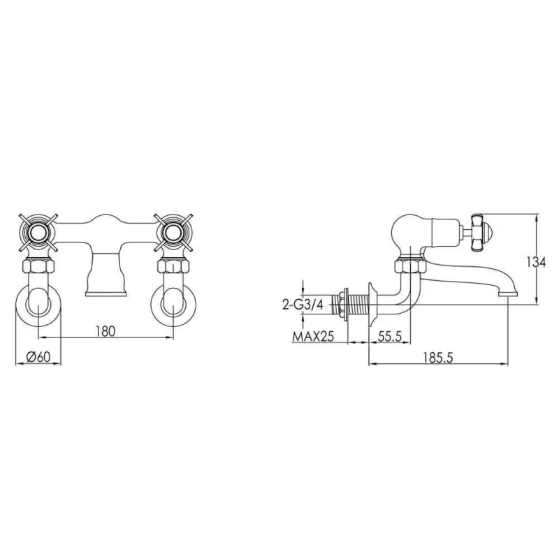 Just Taps Grosvenor Pinch Wall Mounted Bath Filler Nickel detail view - Image 4