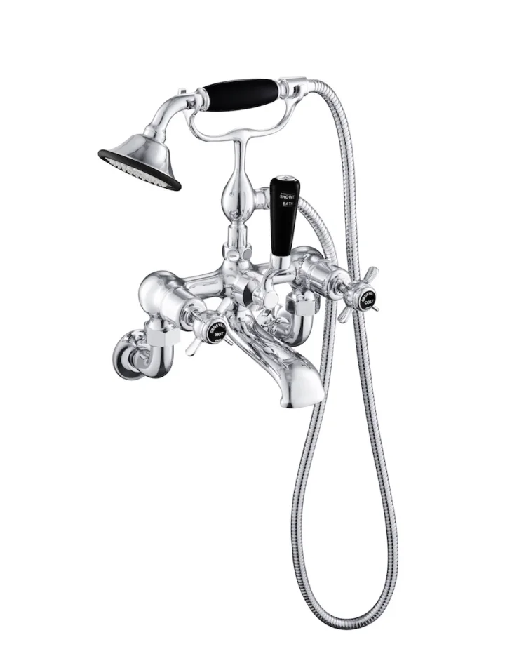Just Taps Grosvenor Pinch Wall Mounted Bath Shower Mixer With Kit Matt Black detail view - Image 1