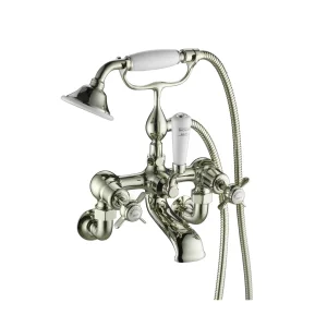 Just Taps Grosvenor Pinch Wall Mounted Bath Shower Mixer With Kit Nickel