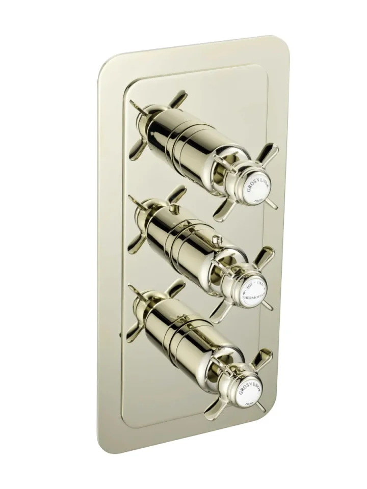 Just Taps Grosvenor Pinch Thermo Concealed 3 Outlet Shower Valve- Vertical Nickel detail view - Image 1
