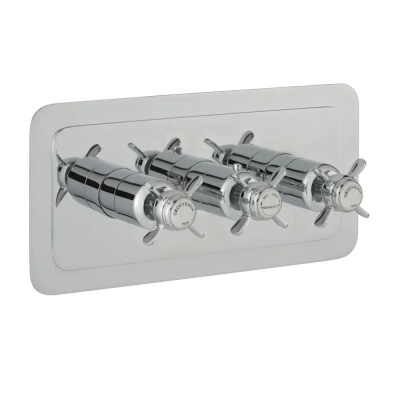 Just Taps Grosvenor Pinch Thermostatic 2 Outlet Valve Horizontal Chrome detail view - Image 1