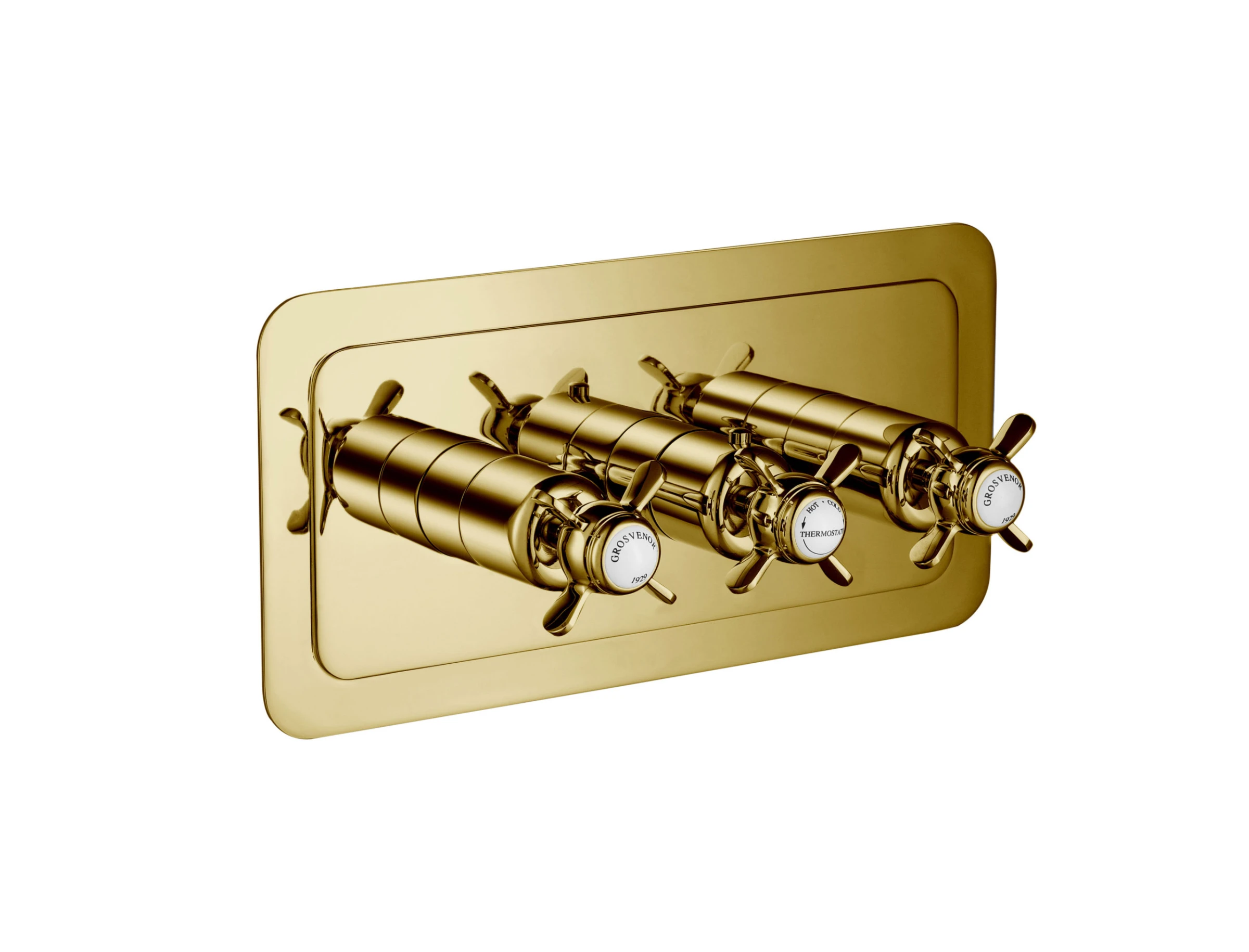 Just Taps Grosvenor Pinch Thermostatic 3 Outlet Valve Horizontal Light Gold