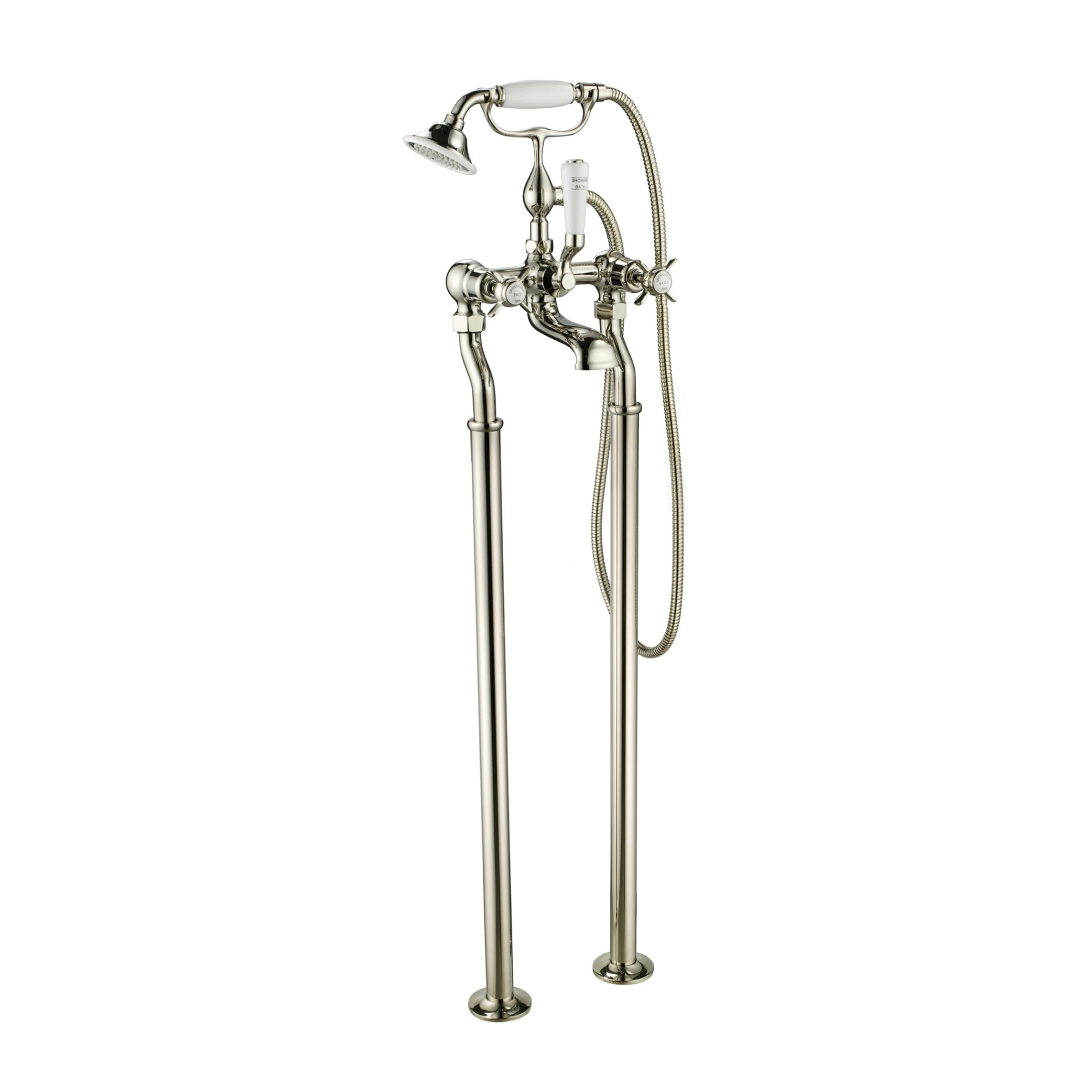 Just Taps Grosvenor Pinch Freestanding Bath Shower Mixer With Kit Nickel