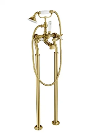 Just Taps Grosvenor Pinch Freestanding Bath Shower Mixer With Kit Light Gold detail view - Image 1