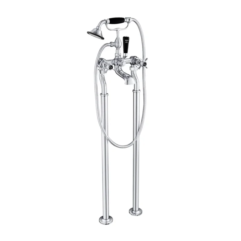 Just Taps Grosvenor Pinch Freestanding Bath Shower Mixer With Kit Matt Black detail view - Image 1