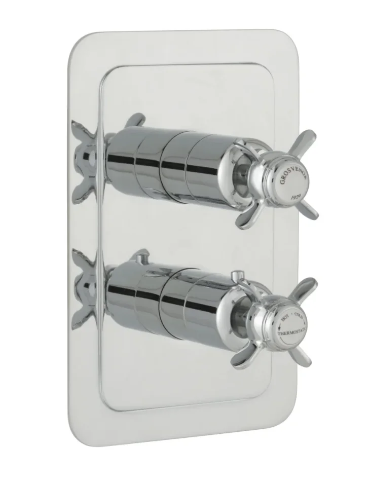 Just Taps Grosvenor Pinch Concealed Thermostatic 2 Outlet Valve Vertical Chrome detail view - Image 1
