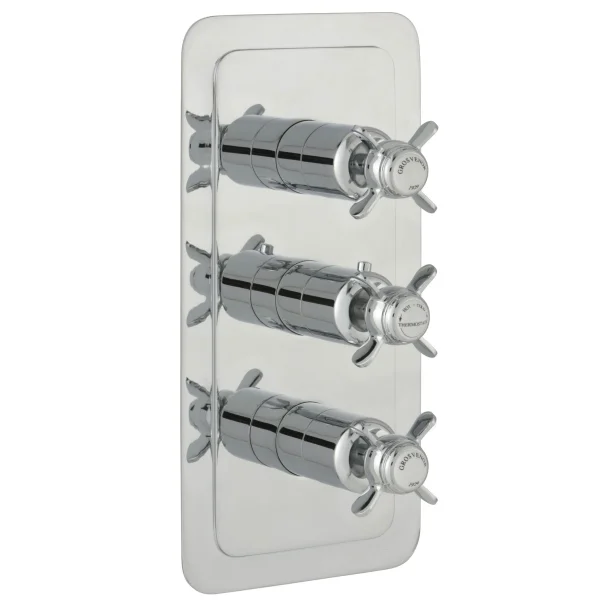 Just Taps Grosvenor Pinch Concealed Thermostatic 3 Outlet Valve Vertical Chrome