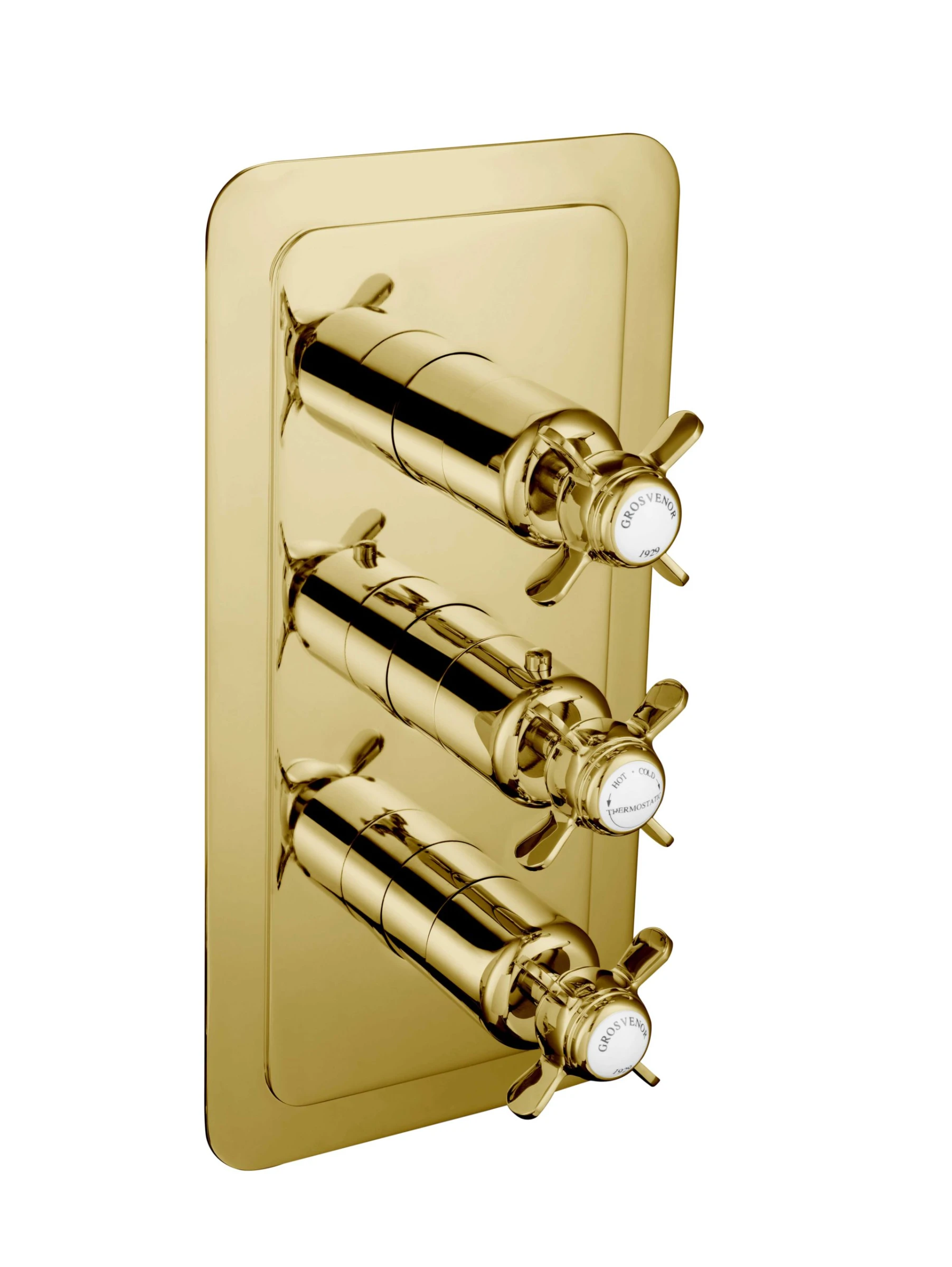 Just Taps Grosvenor Pinch Concealed Thermostatic 3 Outlet Valve Vertical Light Gold