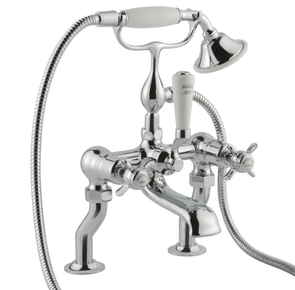 Just Taps Grosvenor Pinch Bath Shower Mixer With Kit Chrome detail view - Image 1