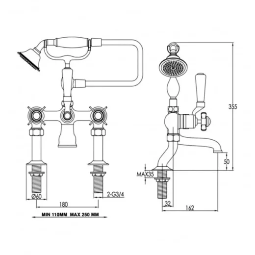 Just Taps Grosvenor Pinch Bath Shower Mixer With Kit Chrome detail view - Image 4
