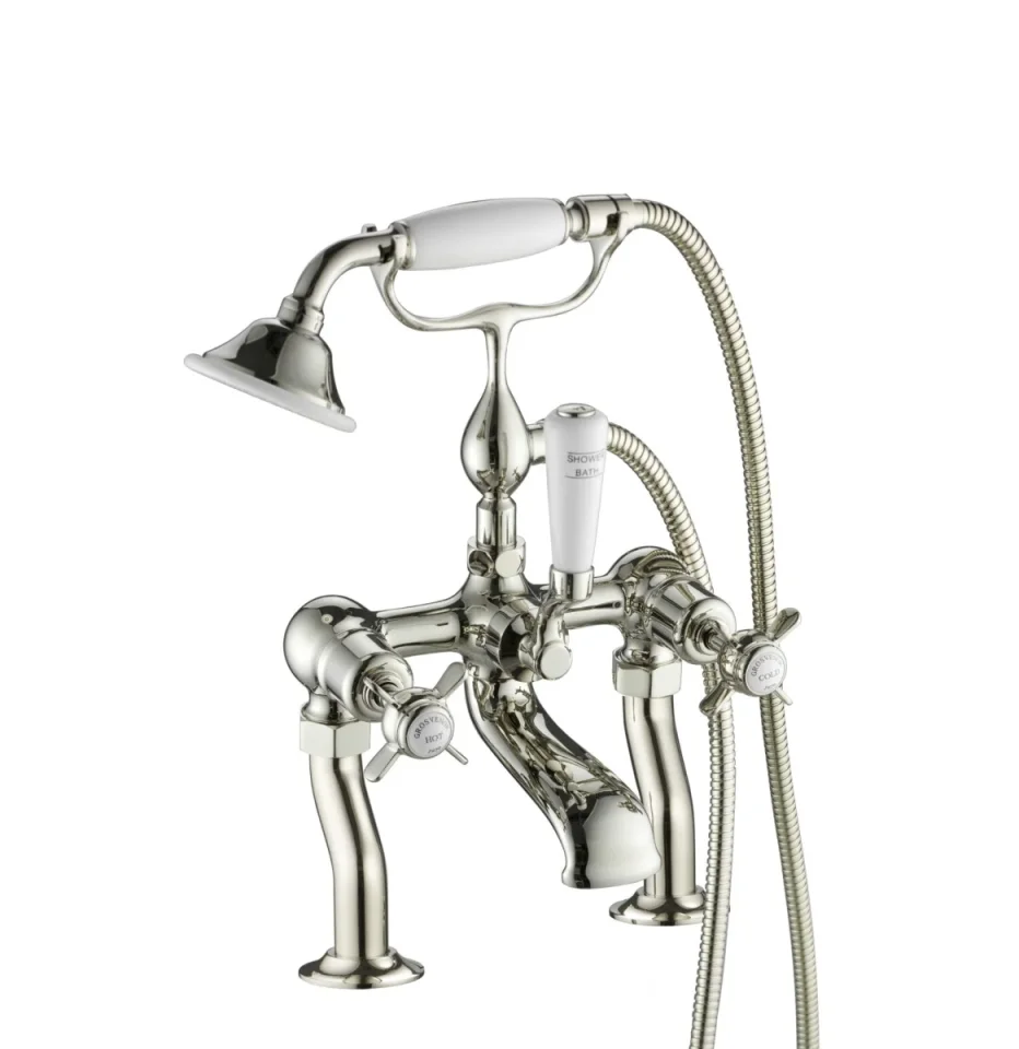 Just Taps Grosvenor Pinch Bath Shower Mixer With Kit Nickel detail view - Image 1