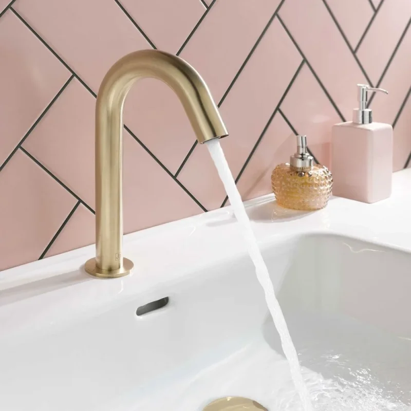Just Taps React Sensor Deck Spout Mains And Battery Operated Brushed Brass detail view - Image 2