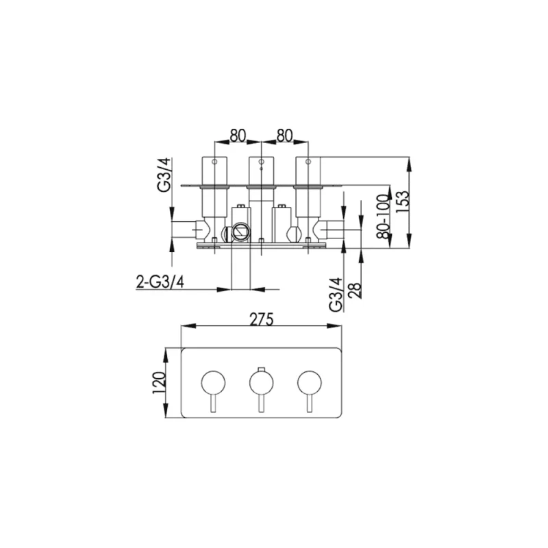 Just Taps Solex Thermostatic Concealed 2 Outlet Shower Valve Horizontal Chrome product image - Image 2