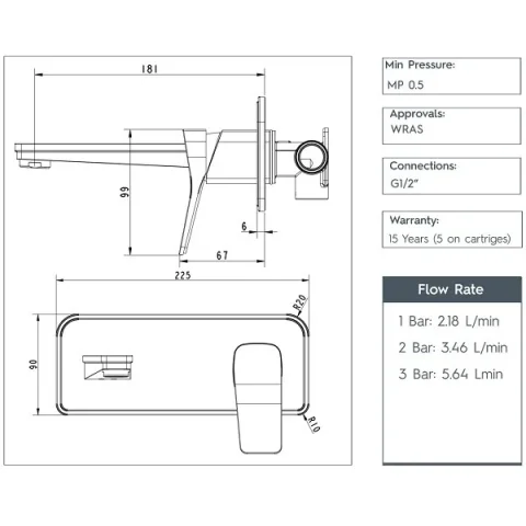 Just Taps Hix Single Lever Wall Mounted Basin Mixer, Mp 0.5 Chrome product image - Image 3