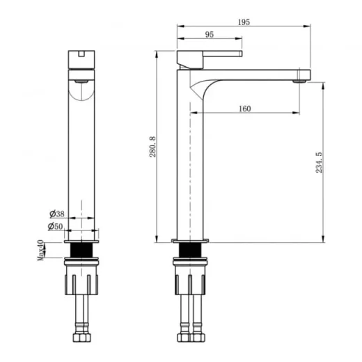 Just Taps Kio Single Lever Tall Basin Mixer detail view - Image 3