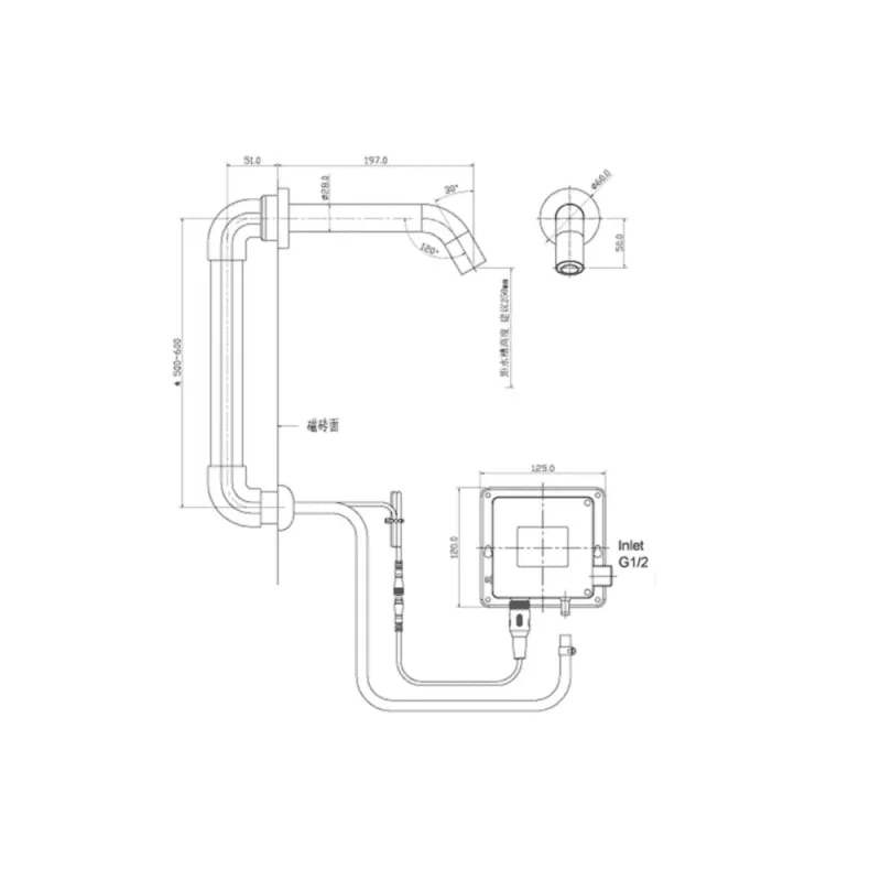 Just Taps React Sensor Wall Spout Mains And Battery Operated Chrome detail view - Image 4