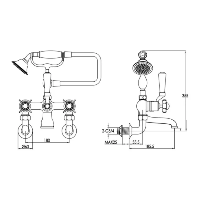 Just Taps Grosvenor Pinch Wall Mounted Bath Shower Mixer With Kit detail view - Image 3