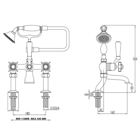 Just Taps Grosvenor Pinch Bath Shower Mixer With Kit Light Gold detail view - Image 4