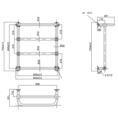 Just Taps Grosvenor Wall Mounted Rad 720 X 600 Chrome detail view - Image 3