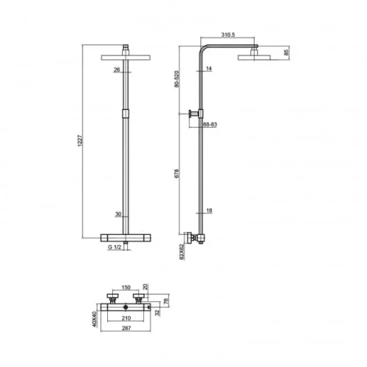 Just Taps Hix Thermostatic Bar Valve With 2 Outlets Adjustable Riser Brushed Black detail view - Image 3