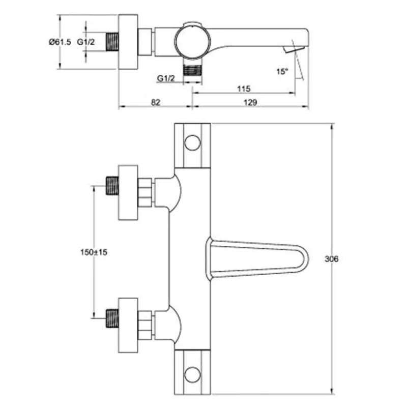 Just Taps Hugo Wall Mounted (With Flanges) Thermostatic Bath Shower Mixer Chrome detail view - Image 3