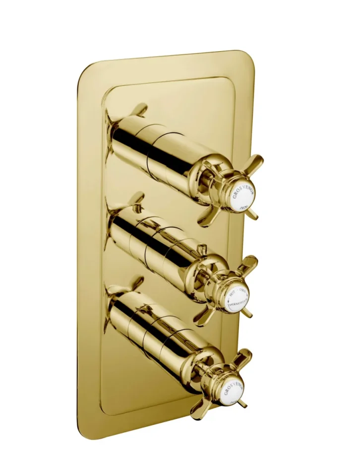 Just Taps Grosvenor Pinch Concealed Thermostatic 3 Outlet Valve Vertical Light Gold product image - Image 2