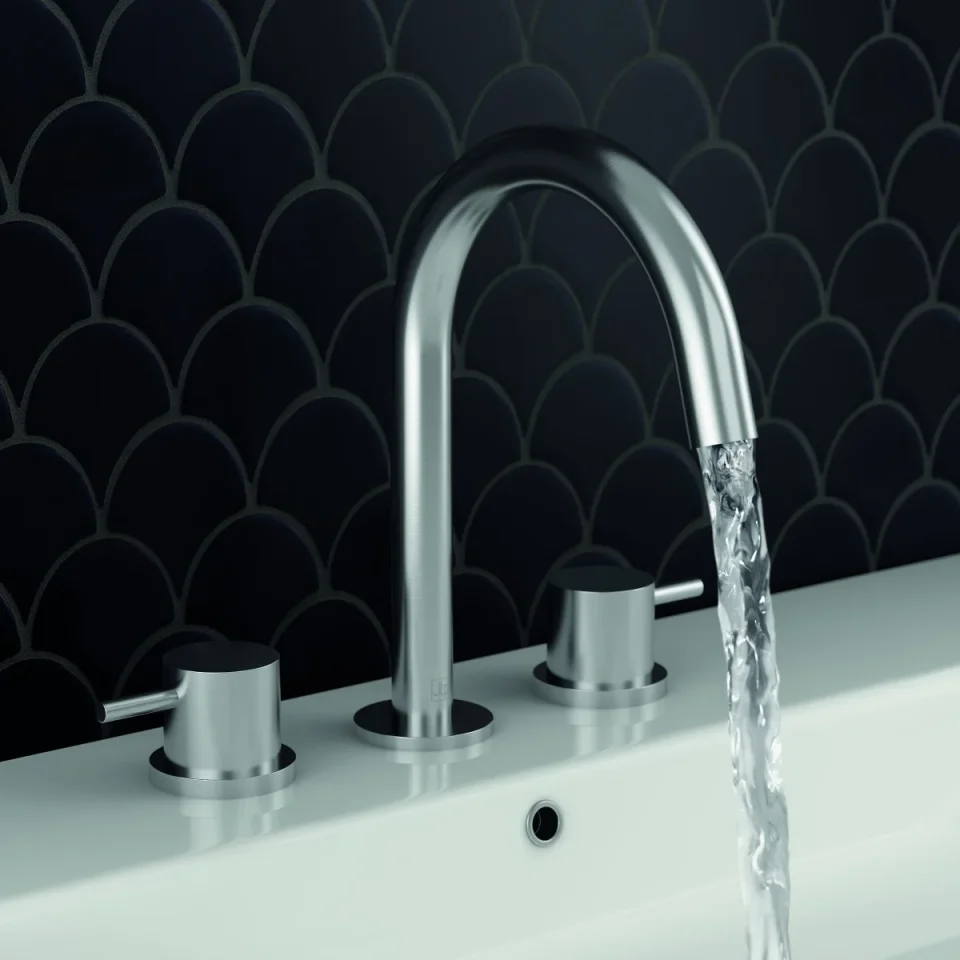 Just Taps Inox 3 Hole Deck Mounted Basin Mixer detail view - Image 3