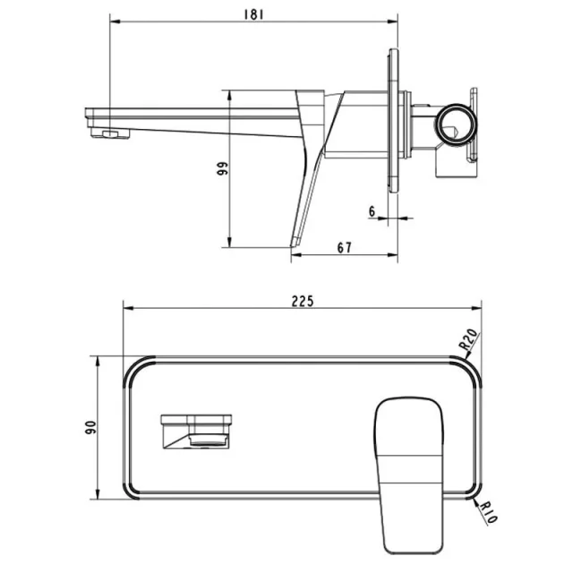 Just Taps Hix Single Lever Wall Mounted Basin Mixer Brushed Brass detail view - Image 3