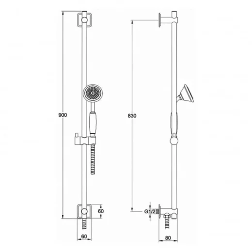 Just Taps Grosvenor Slide Rail Kit With Single Function Handset And Shower Hose Chrome product image - Image 2