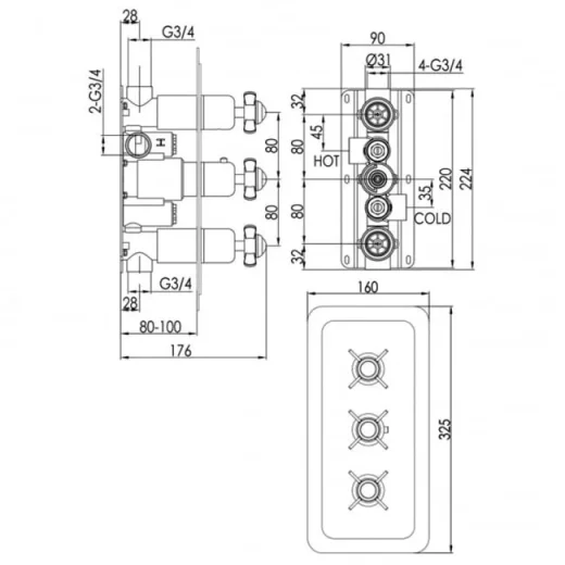 Just Taps Grosvenor Pinch Thermo Concealed 2 Outlet Shower Valve Vertical  Nickel detail view - Image 3