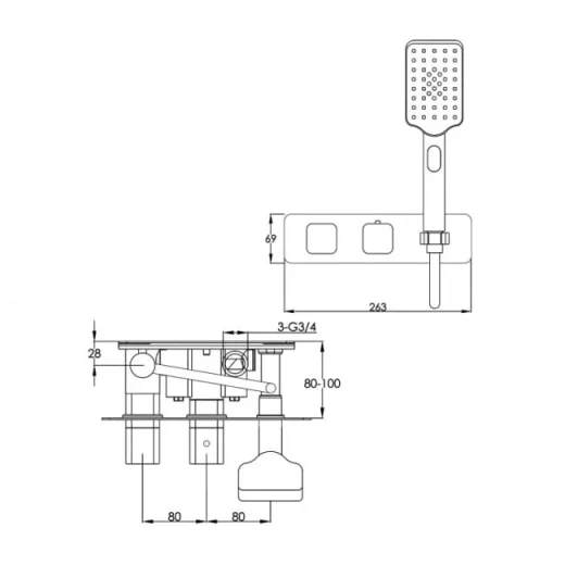 Just Taps Hix Thermostatic Concealed 2 Outlet Chrome detail view - Image 3