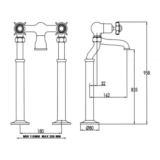Just Taps Grosvenor Pinch Freestanding Bath Filler Nickel product image - Image 2
