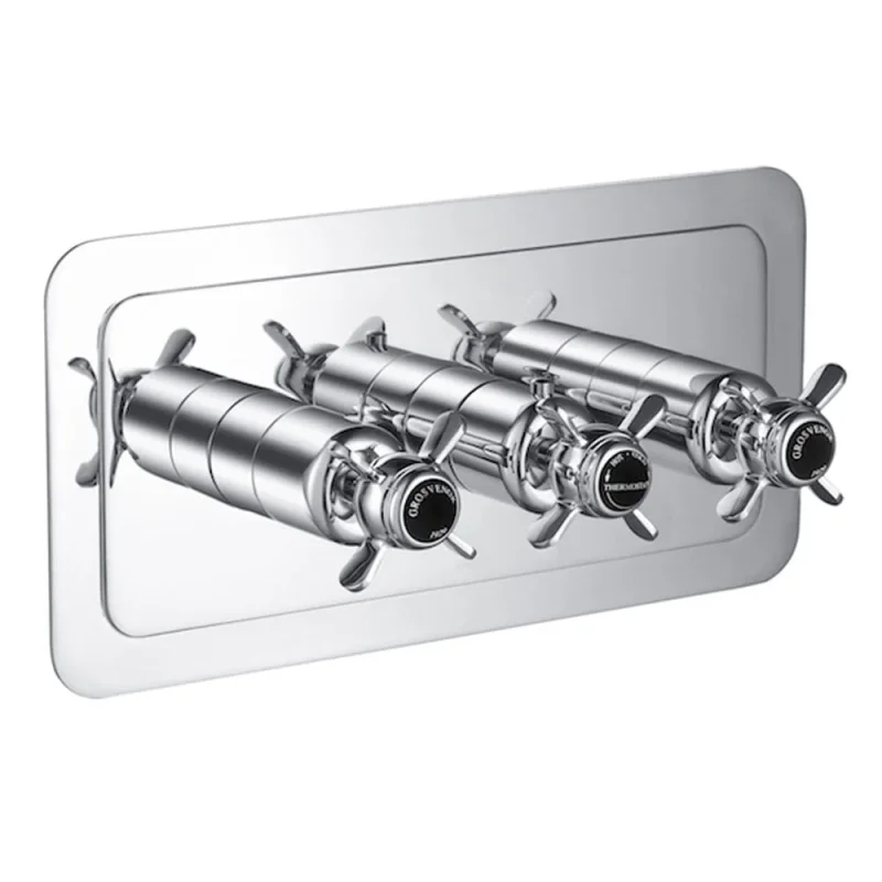 Just Taps Grosvenor Pinch -Therm 2 Outlet Valve Horizontal Matt Black detail view - Image 1
