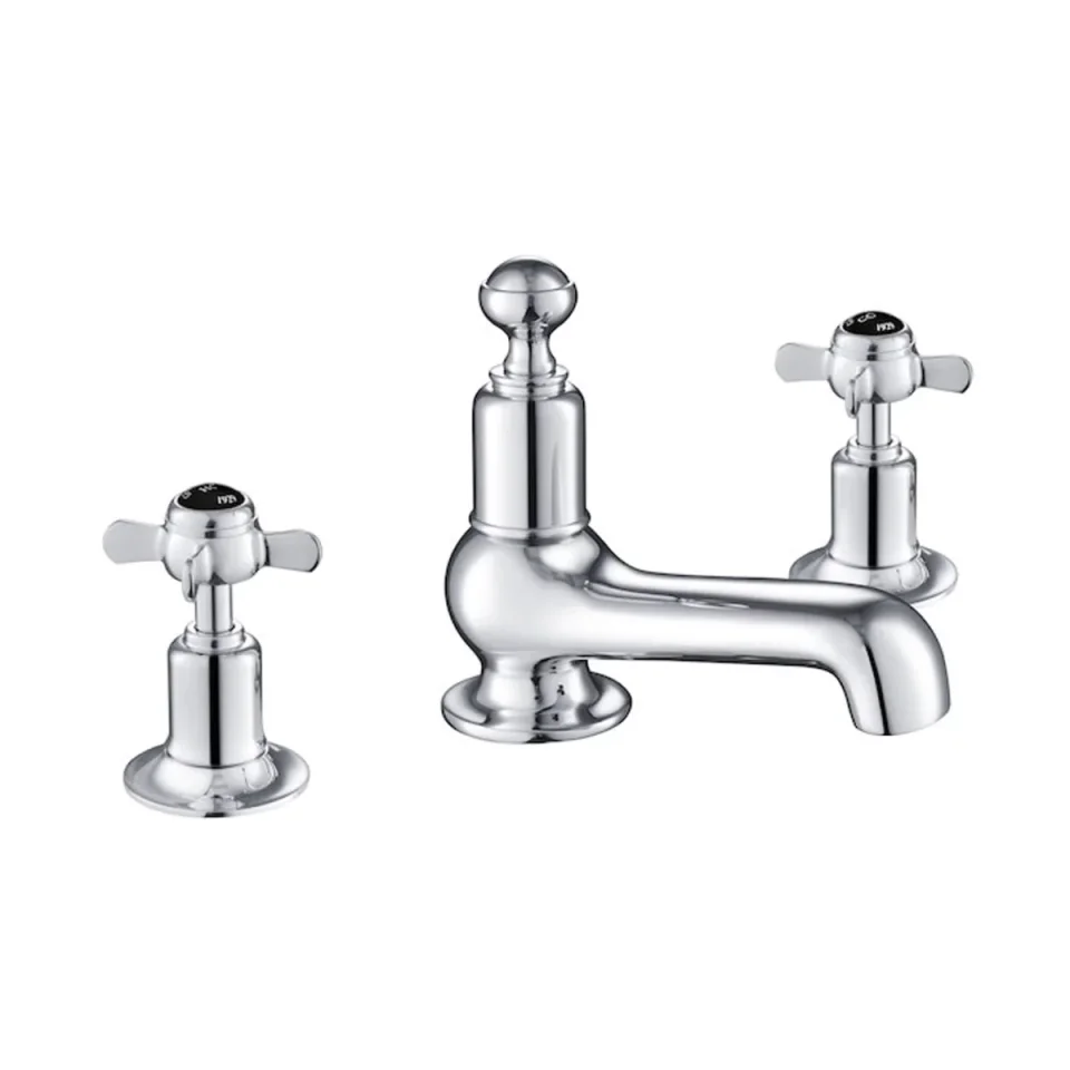 Just Taps Grosvenor Pinch 3 Hole Deck Mounted Basin Mixer Matt Black detail view - Image 1