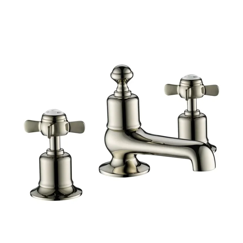 Just Taps Grosvenor Pinch 3 Hole Deck Mounted Basin Mixer Nickel detail view - Image 1