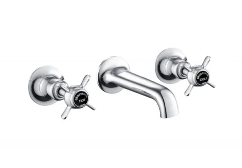Just Taps Grosvenor Pinch 3 Hole Wall Basin Mixer With Spout Matt Blac detail view - Image 1
