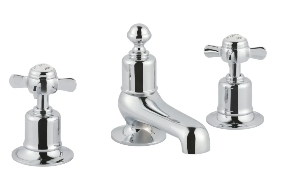 Just Taps Grosvenor Pinch 3 Hole Deck Mounted Bath Filler Chrome detail view - Image 1