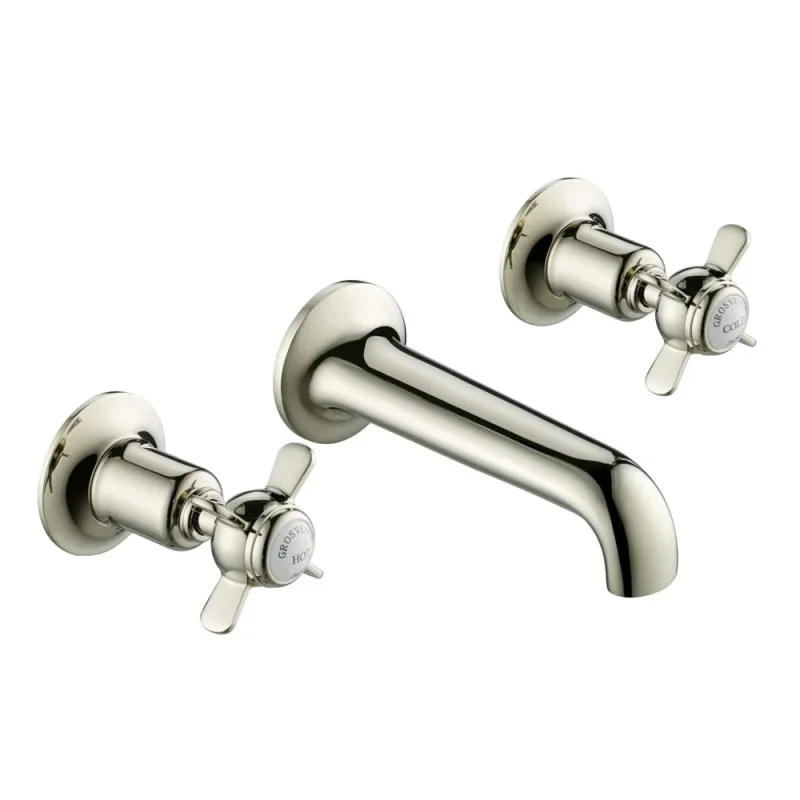 Just Taps Grosvenor Pinch 3 Hole Wall Mounted Basin Mixer Nickel detail view - Image 1