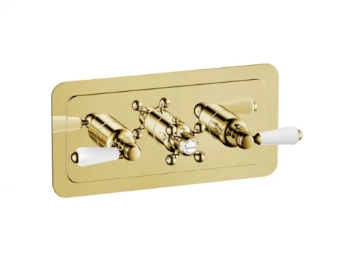 Just Taps Grosvenor Lever Thermostatic 2 Outlet Valve Horizontal Light Gold detail view - Image 1