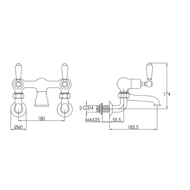 Just Taps Grosvenor Lever Wall Mounted Bath Filler Matt Black detail view - Image 4