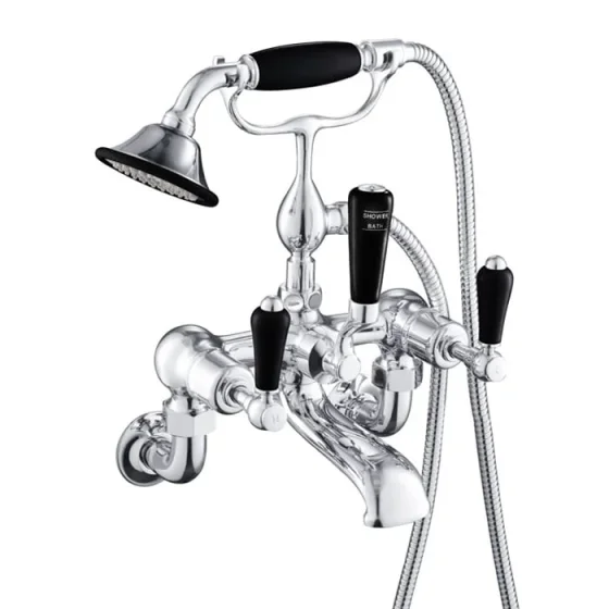 Just Taps Grosvenor Lever Wall Mounted Bath Shower Mixer With Kit Matt Black detail view - Image 1