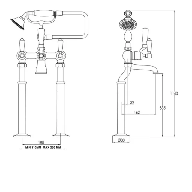 Just Taps Grosvenor Lever Freestanding Bath Shower Mixer With Kit Chrome detail view - Image 4