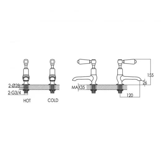 Just Taps Grosvenor Lever Long Nose Basin Taps Chrome detail view - Image 4
