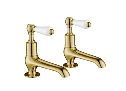 Just Taps Grosvenor Lever Long Nose Basin Taps Light Gold detail view - Image 1