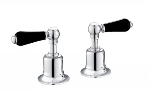 Just Taps Grosvenor Lever Panel Valves Chrome with Black Handles detail view - Image 1
