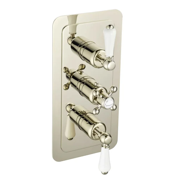 Just Taps Grosvenor Lever Thermo Concealed 2 Outlet Shower Valve Vertical  Nickel