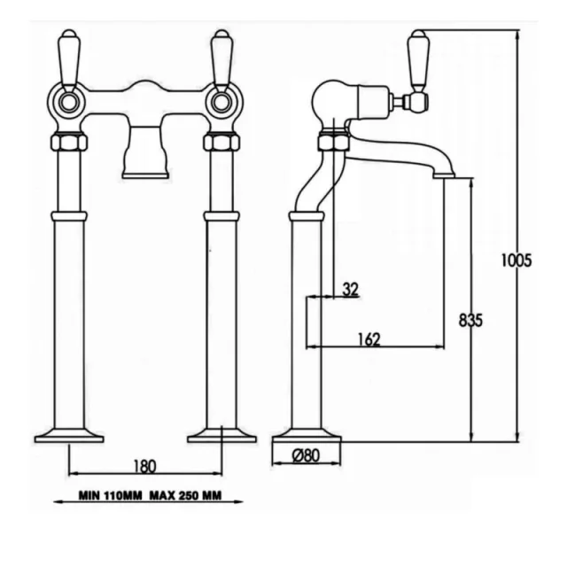 Just Taps Grosvenor Lever Freestanding Bath Filler Chrome detail view - Image 4