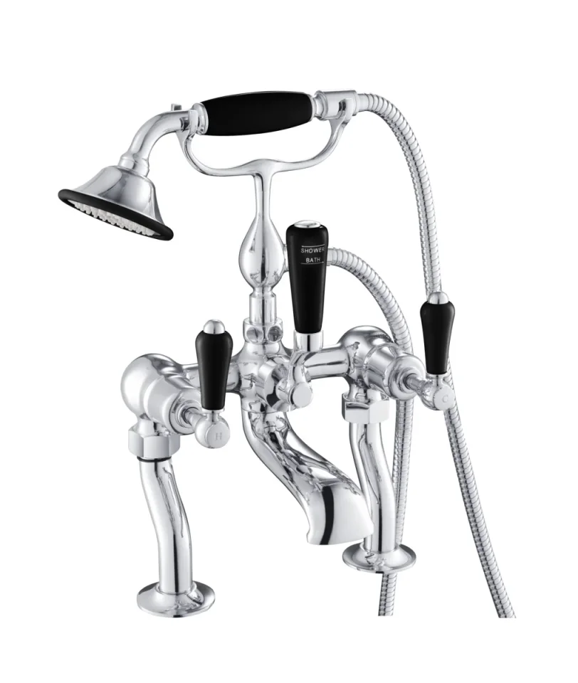 Just Taps Grosvenor Lever Deck Bath Shower Mixer With Kit Matt Black detail view - Image 1
